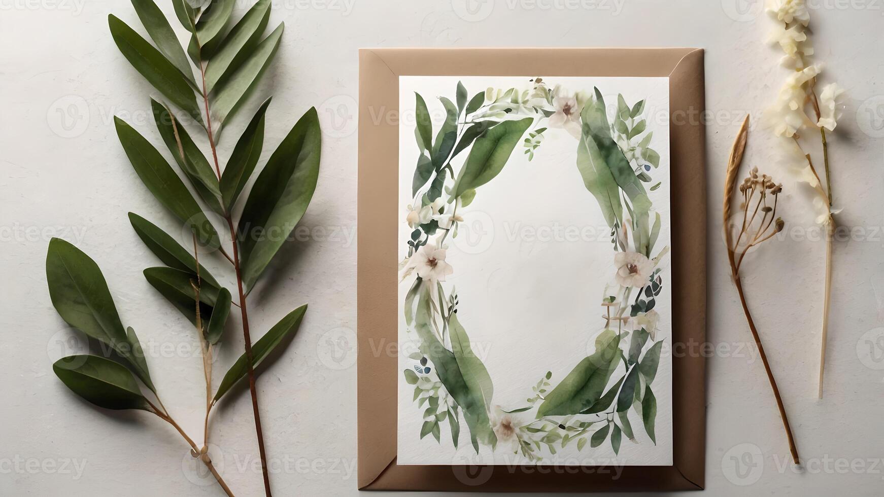 Elegant Watercolor Botanical Wedding Invitation Design photo