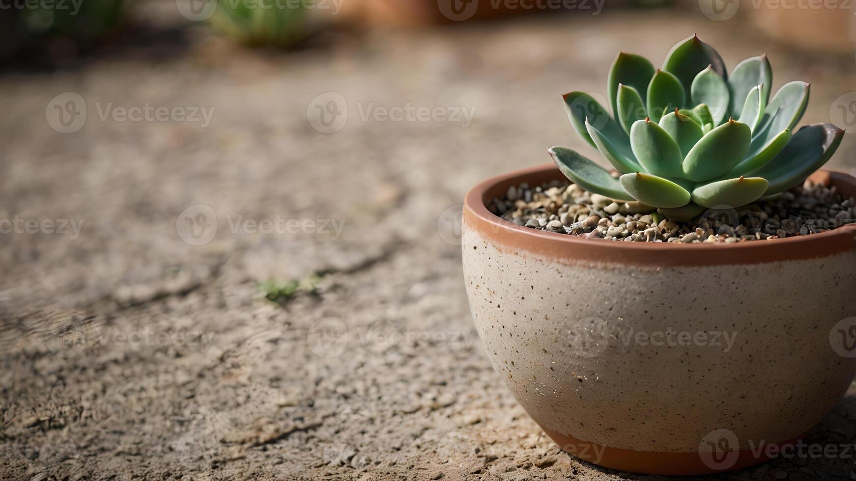 Sunlit Succulent in Terracotta Pot on Gravel photo