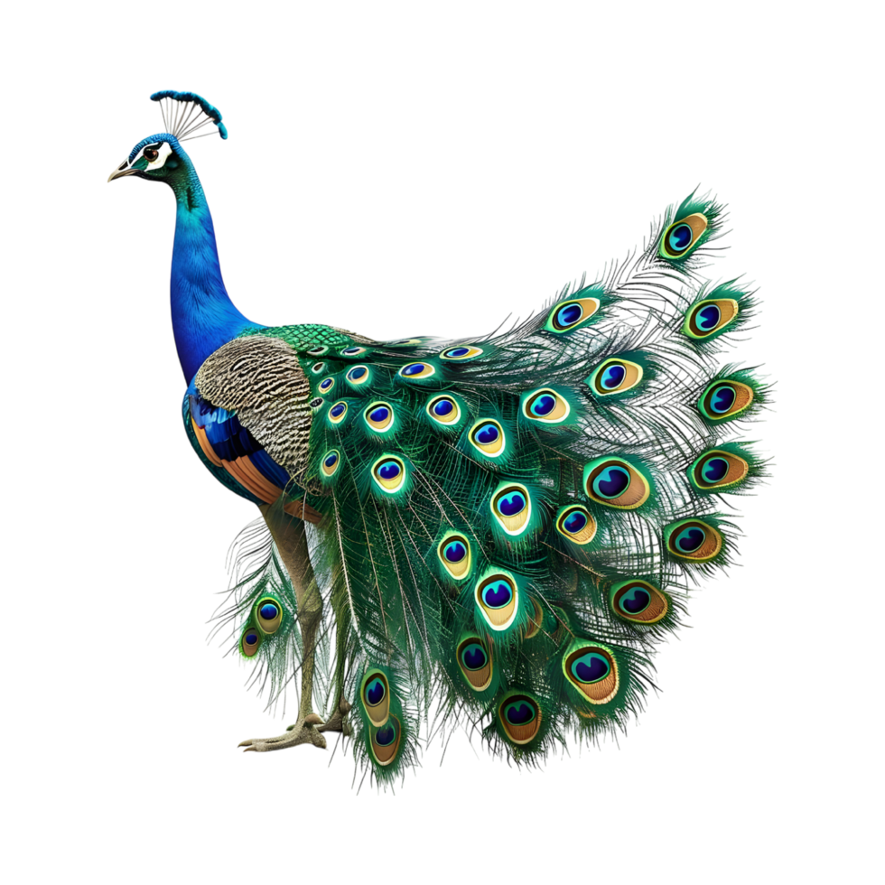 A peacock is standing on a transparent background png
