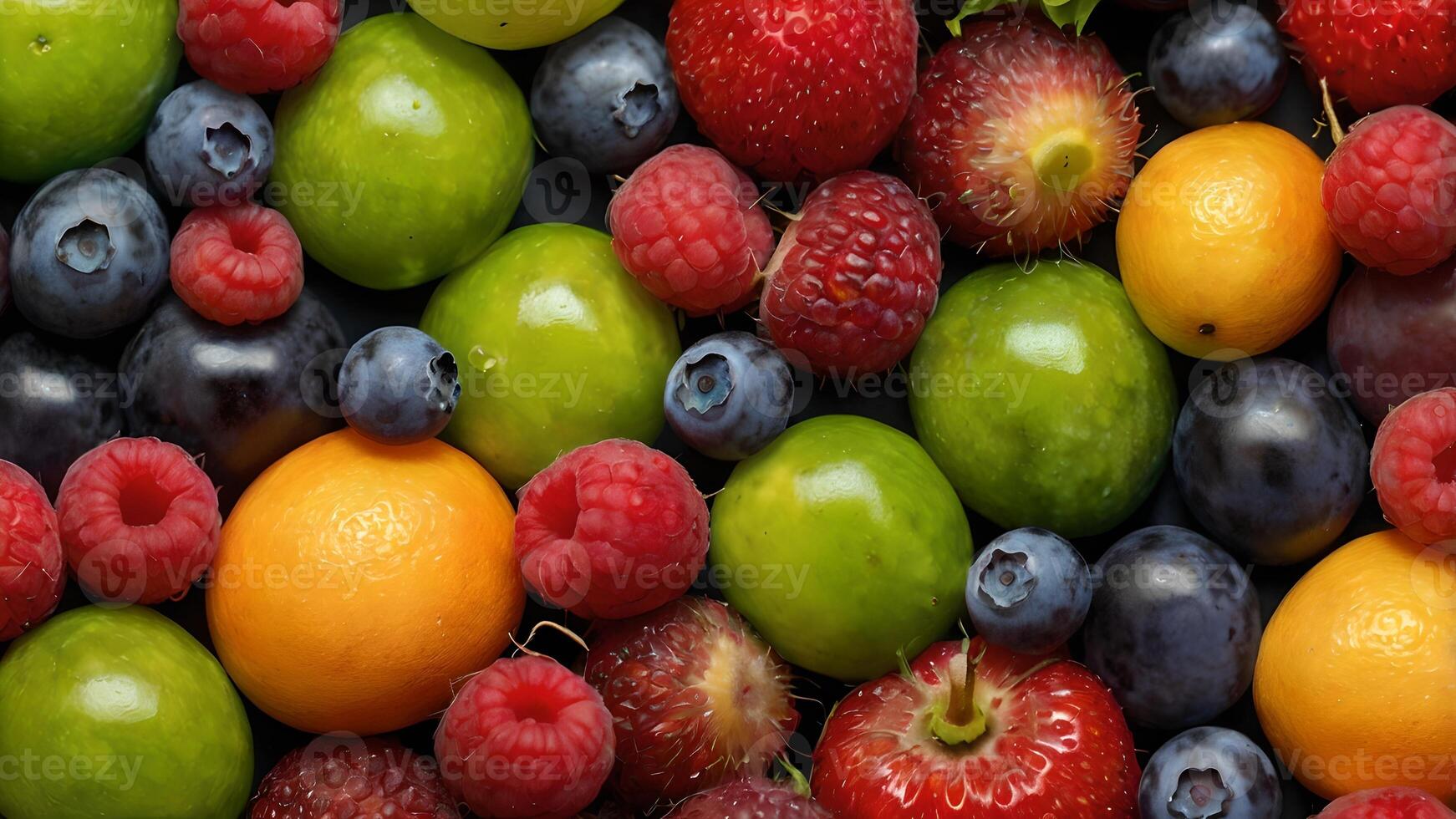 Vibrant Mix of Colorful Fruits and Berries photo