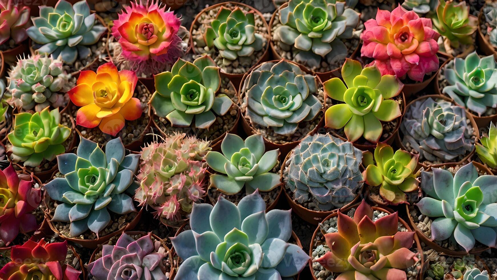 Vibrant Multicolored Succulent Collection in a Garden Setting photo
