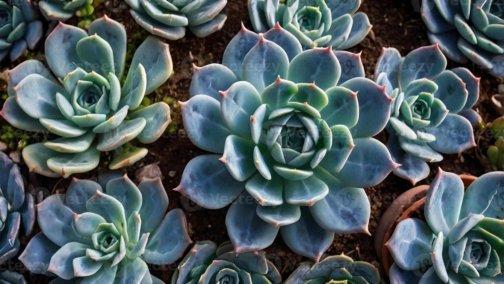 Lush Blue Succulents Overhead View photo