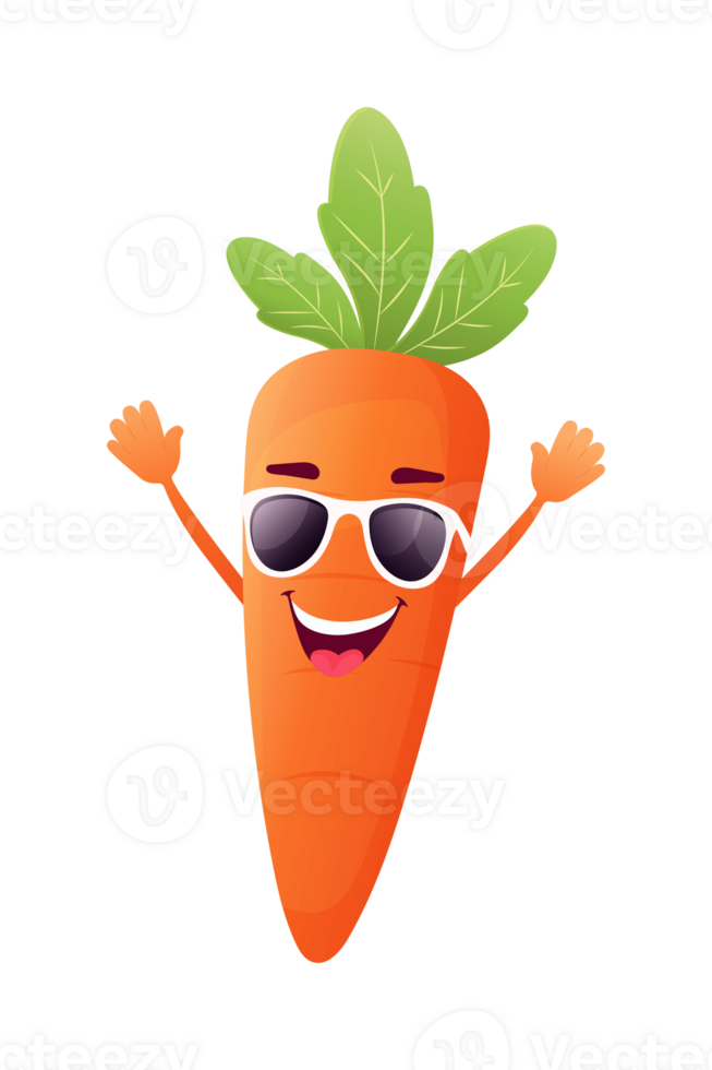 Mascot carrot character in sunglasses flat illustration isolated on transparent background png