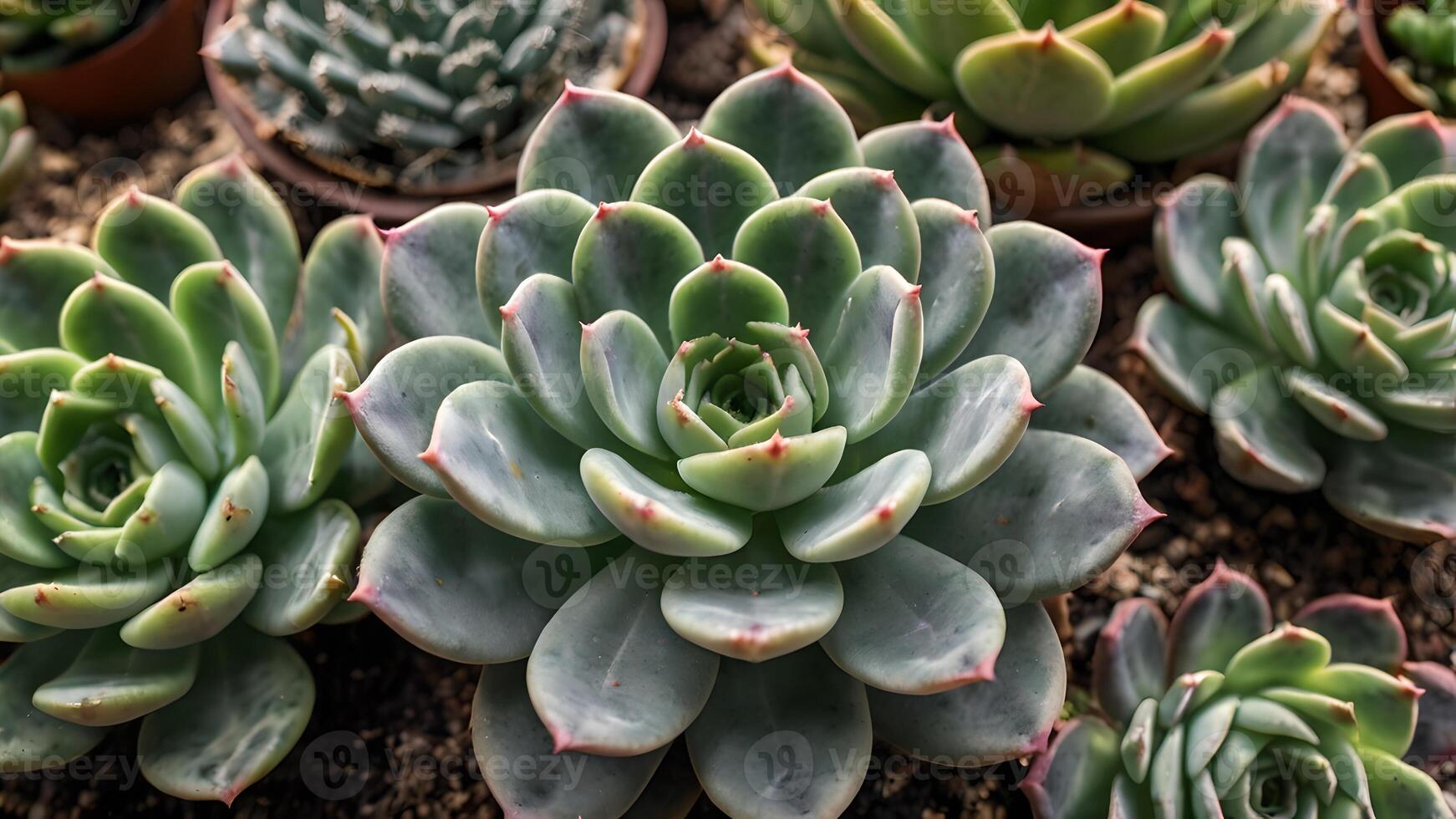 Lush Green Succulents Thriving in Garden Bed photo