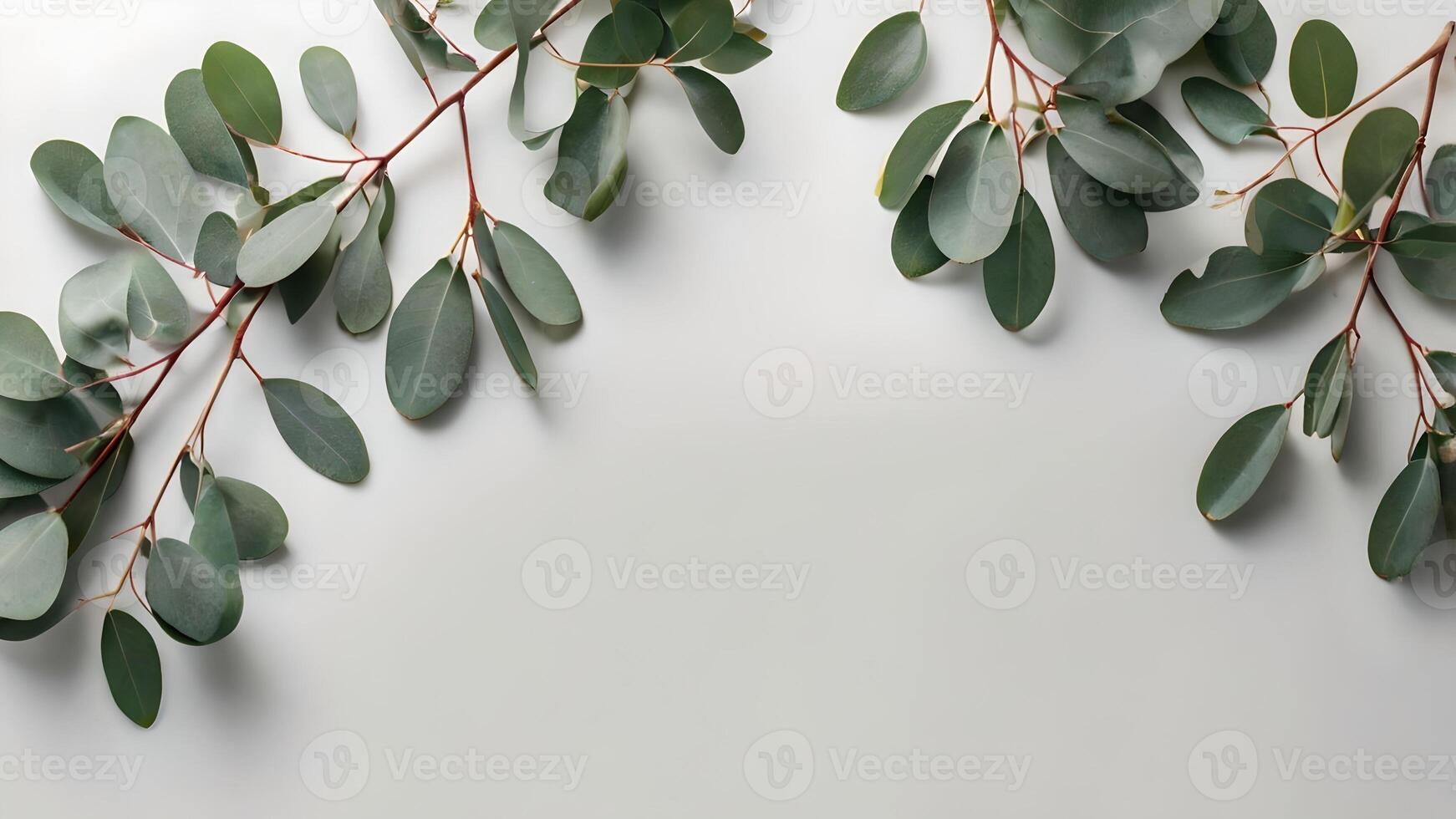 Eucalyptus Leaves on White Background Minimalist Banner photo