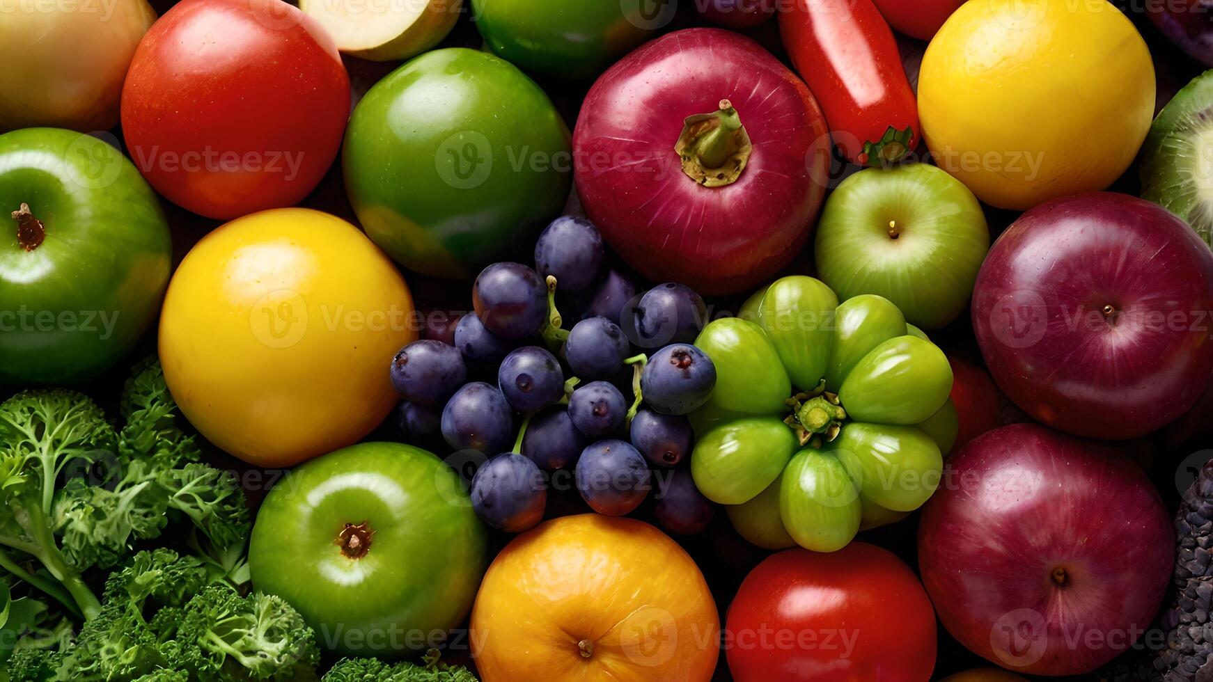 Vibrant Colorful Fruits and Vegetables Background photo