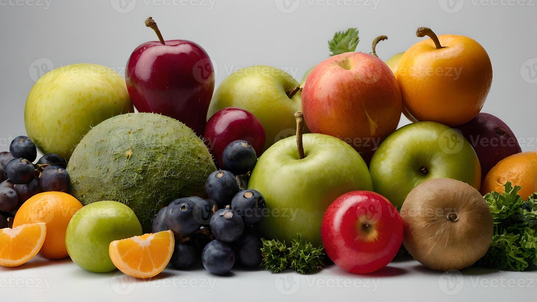 Fresh Fruit and Vegetable Composition on White photo