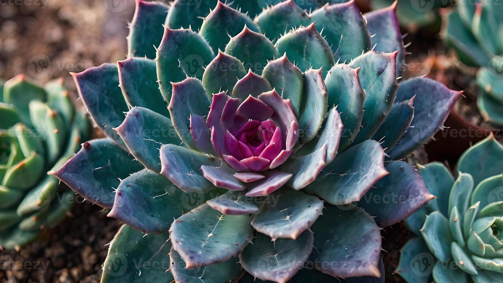 Vibrant Teal and Purple Succulent Cactus Close Up photo