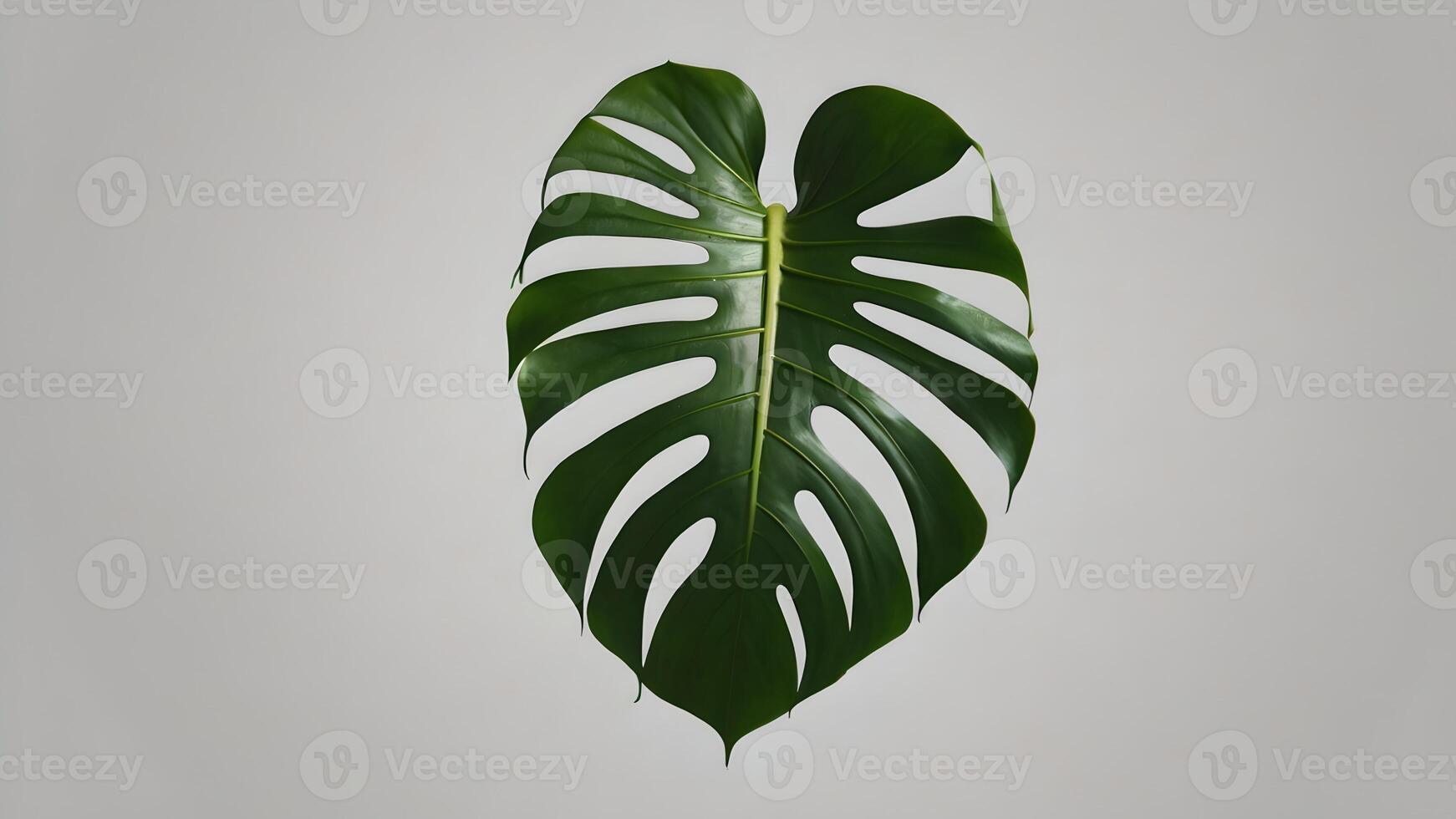 Single Monstera Leaf Isolated on Grey Background photo