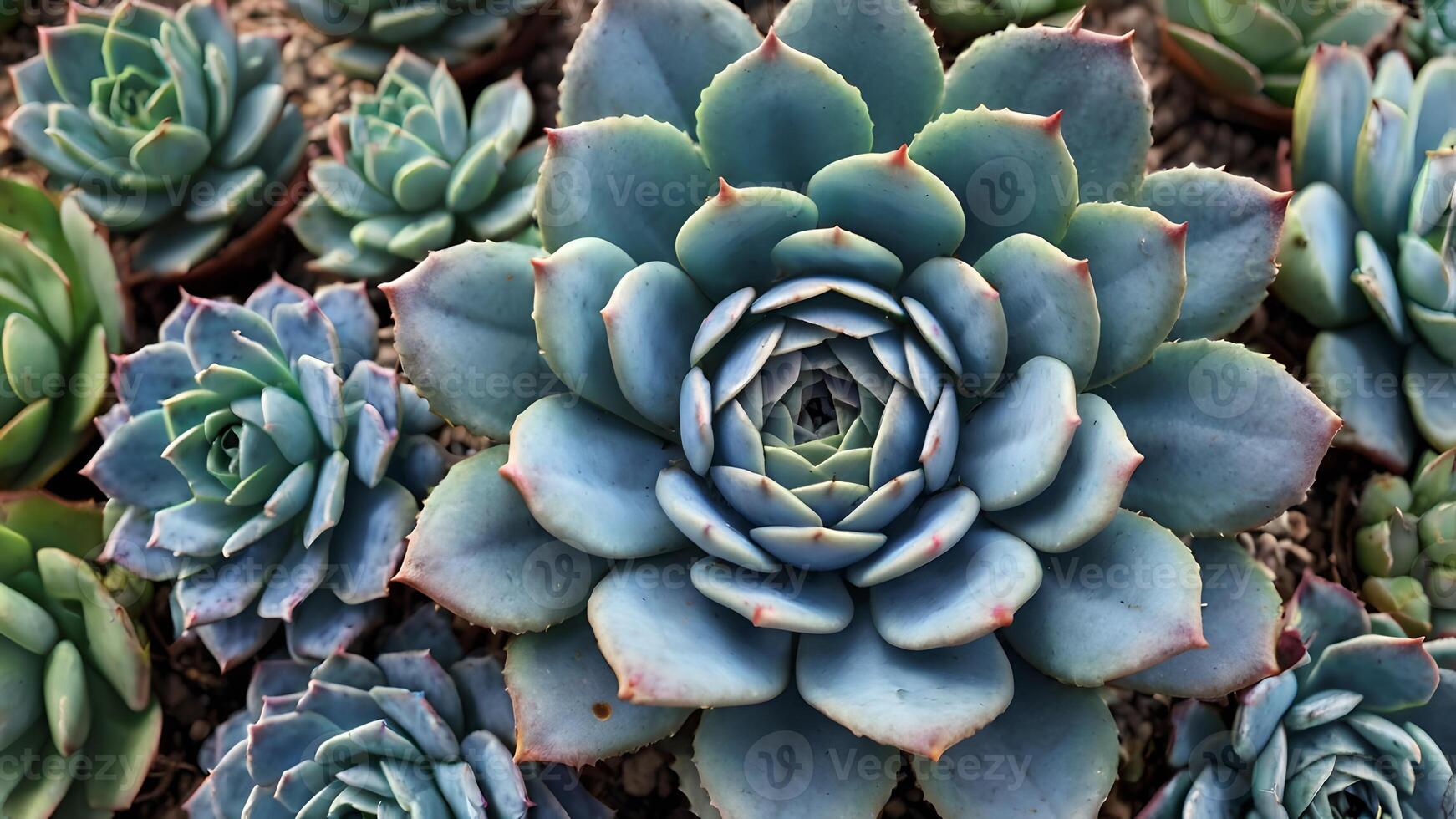 Close Up View of Sky Blue Succulent Plants Rosettes photo