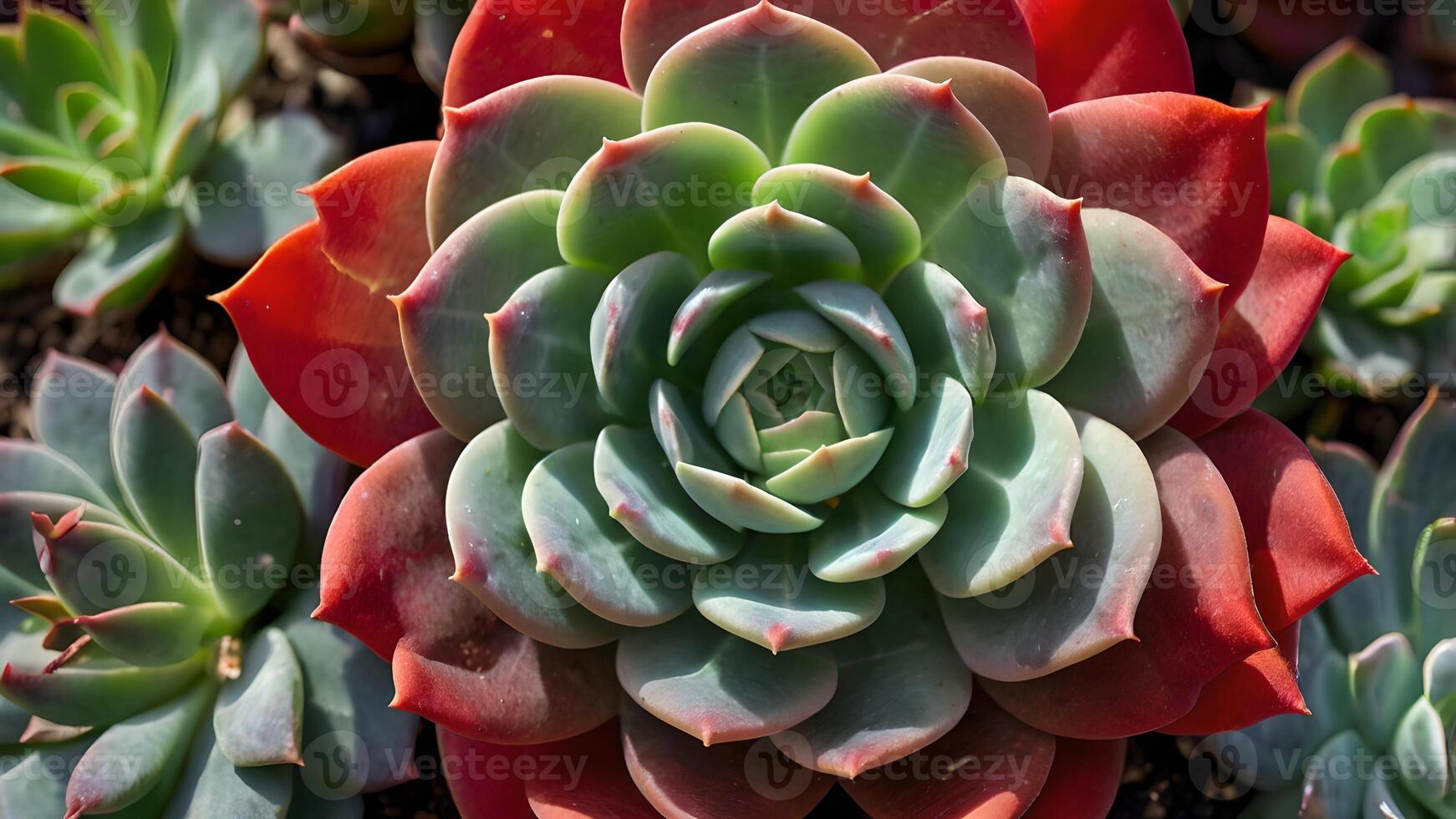 Vibrant Red and Green Succulent Closeup photo