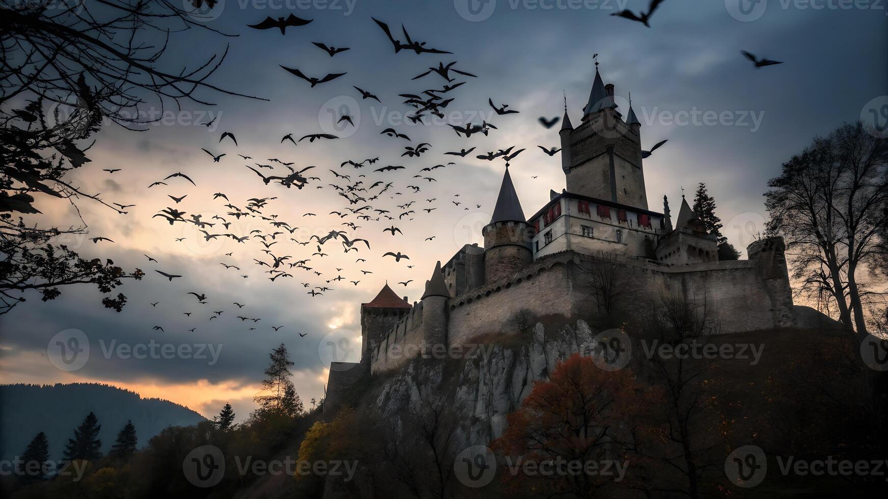 Dracula's Castle Sunset Bats photo