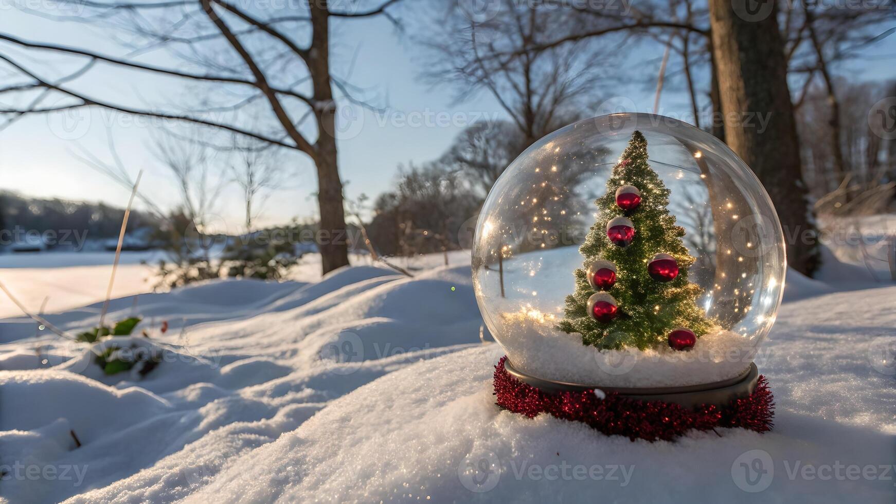 Magical Winter Snow Globe Christmas Tree Scene photo