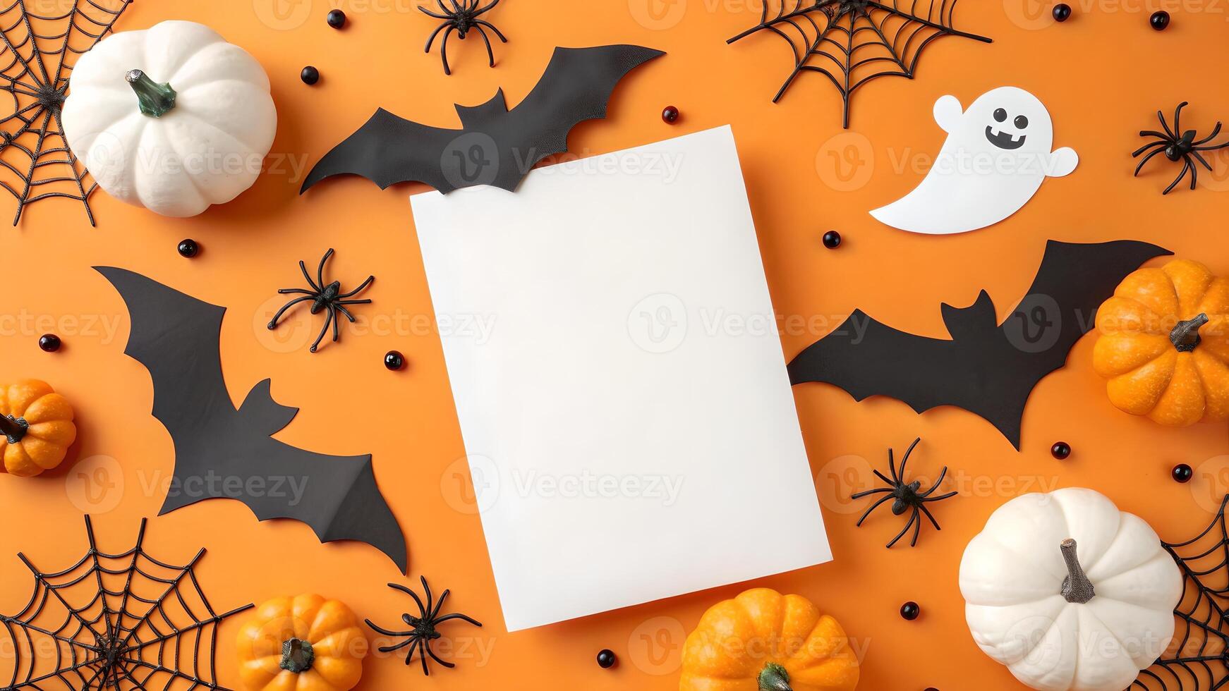 Halloween Party Invitation Mockup with Pumpkins Bats and Ghosts photo
