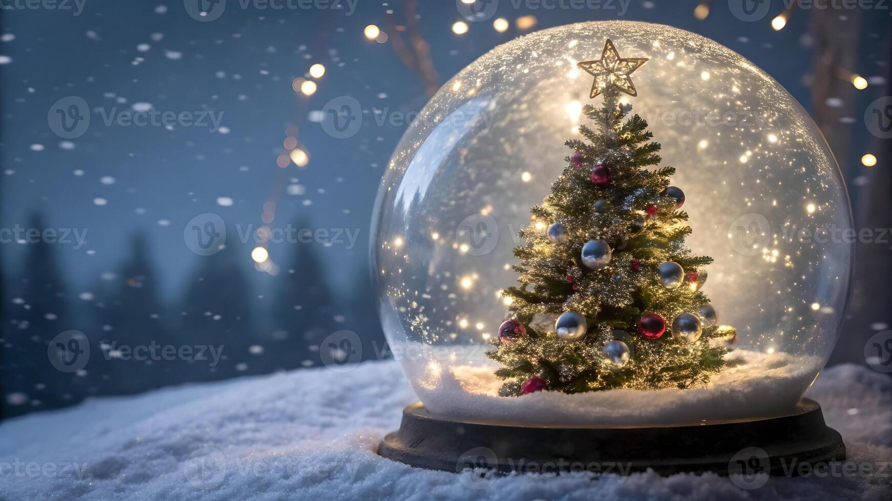 Enchanting Christmas Tree Snow Globe in Winter Wonderland photo