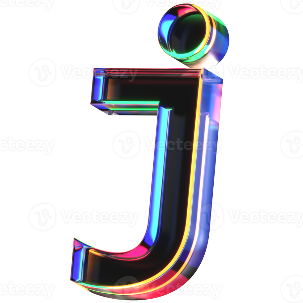 3D icon of a glass character lower case j png