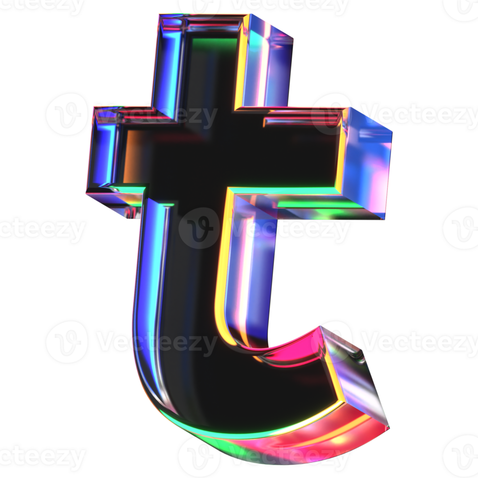 3D icon of a glass character lower case t png