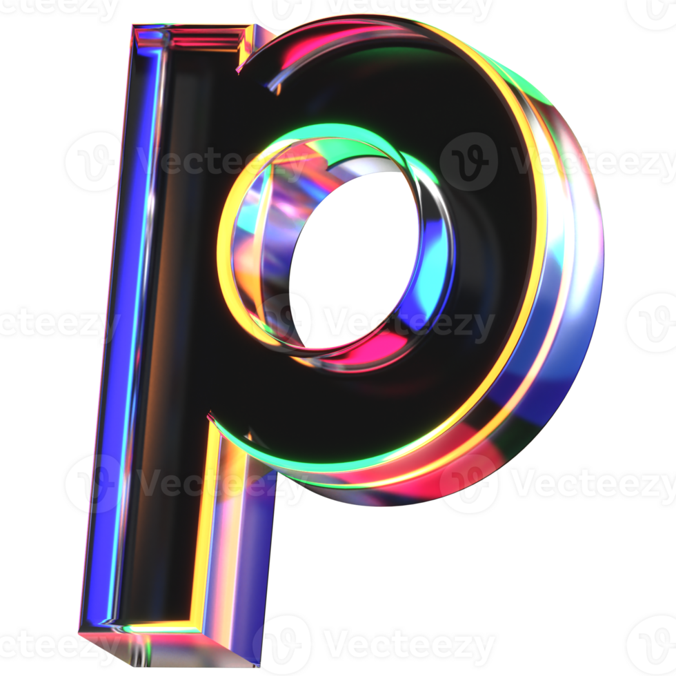 3D icon of a glass character lower case p png