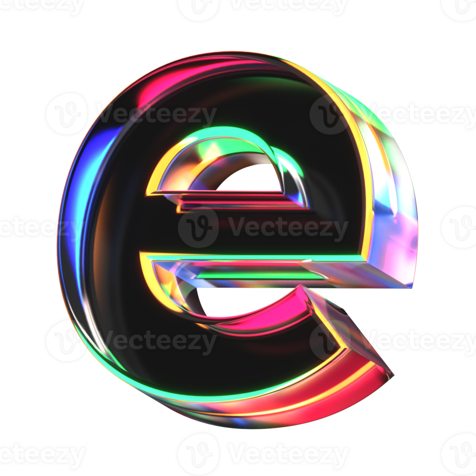 3D icon of a glass character lower case e png