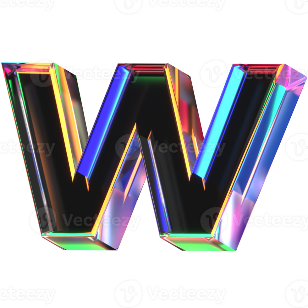 3D icon of a glass character lower case w png