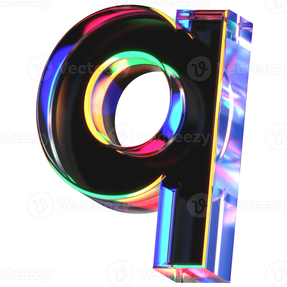 3D icon of a glass character lower case q png