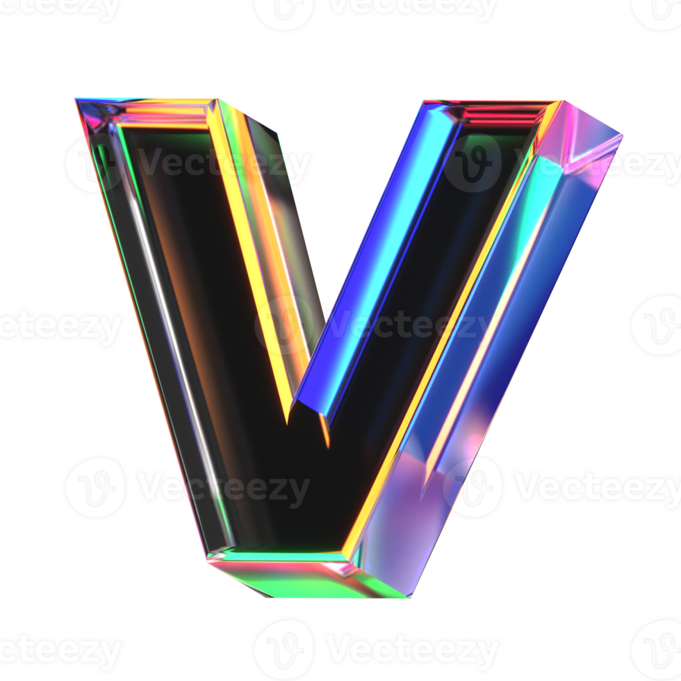 3D icon of a glass character lower case v png