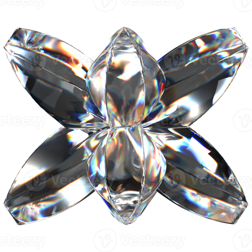 3D icon of a glass X shaped flower png