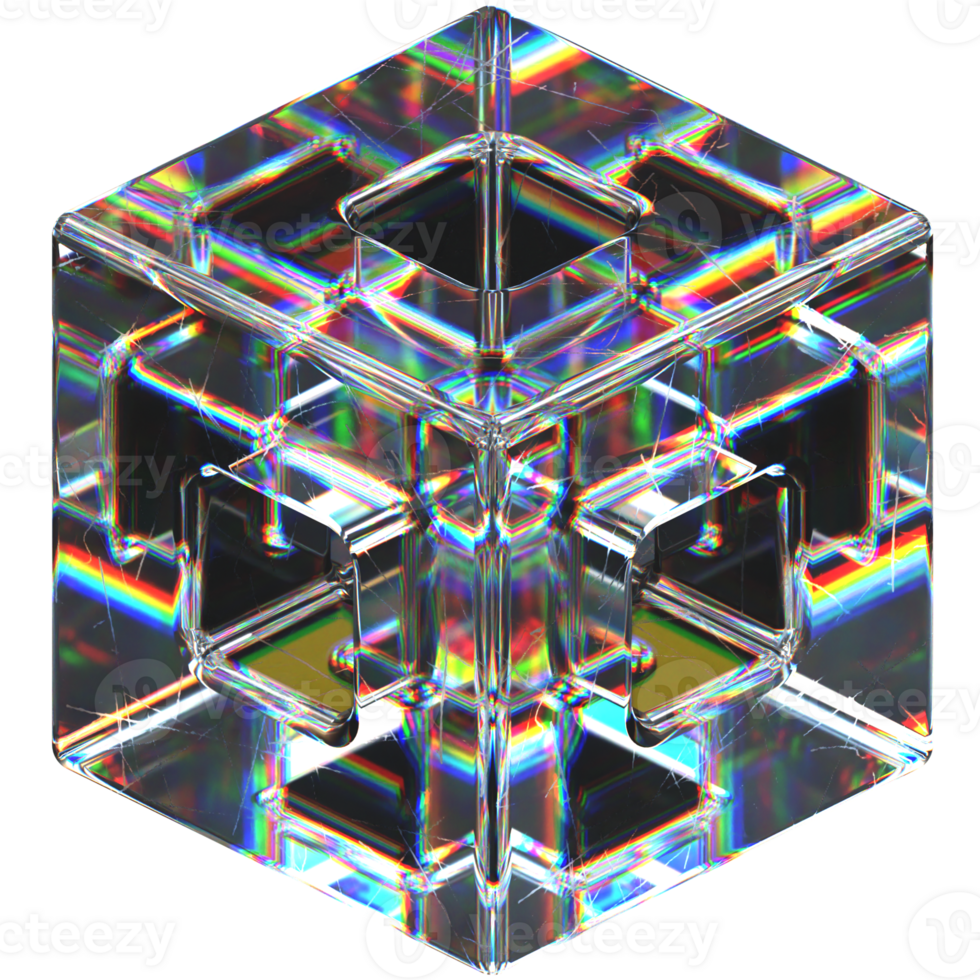3D icon of a glass cube with holes png