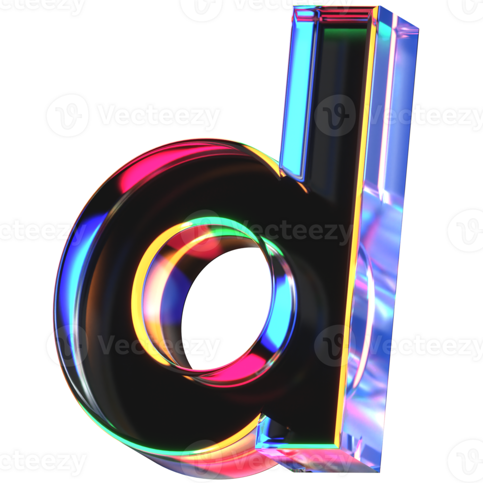 3D icon of a glass character lower case d png