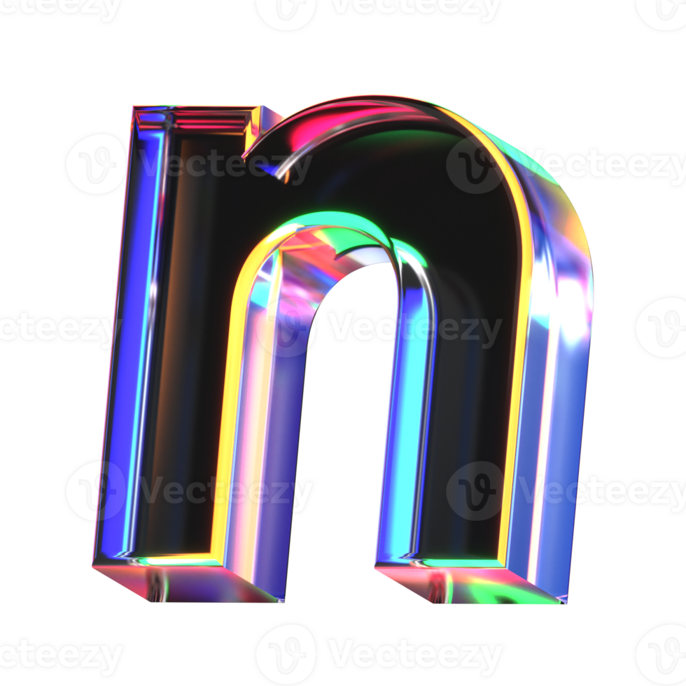 3D icon of a glass character lower case n png