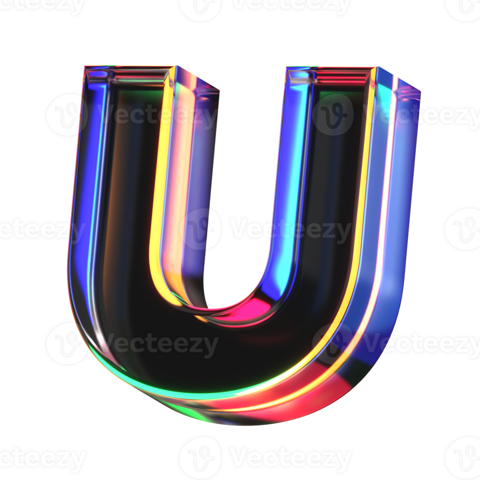 3D icon of a glass character lower case u png