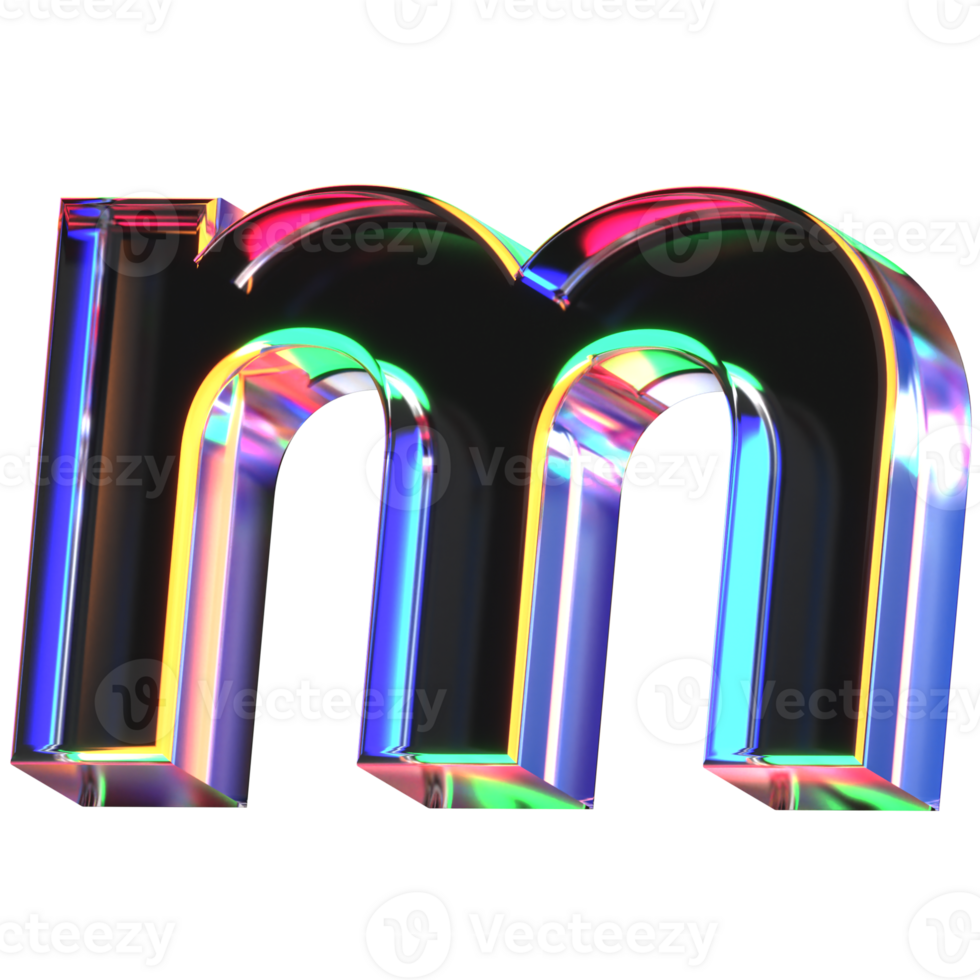 3D icon of a glass character lower case m png