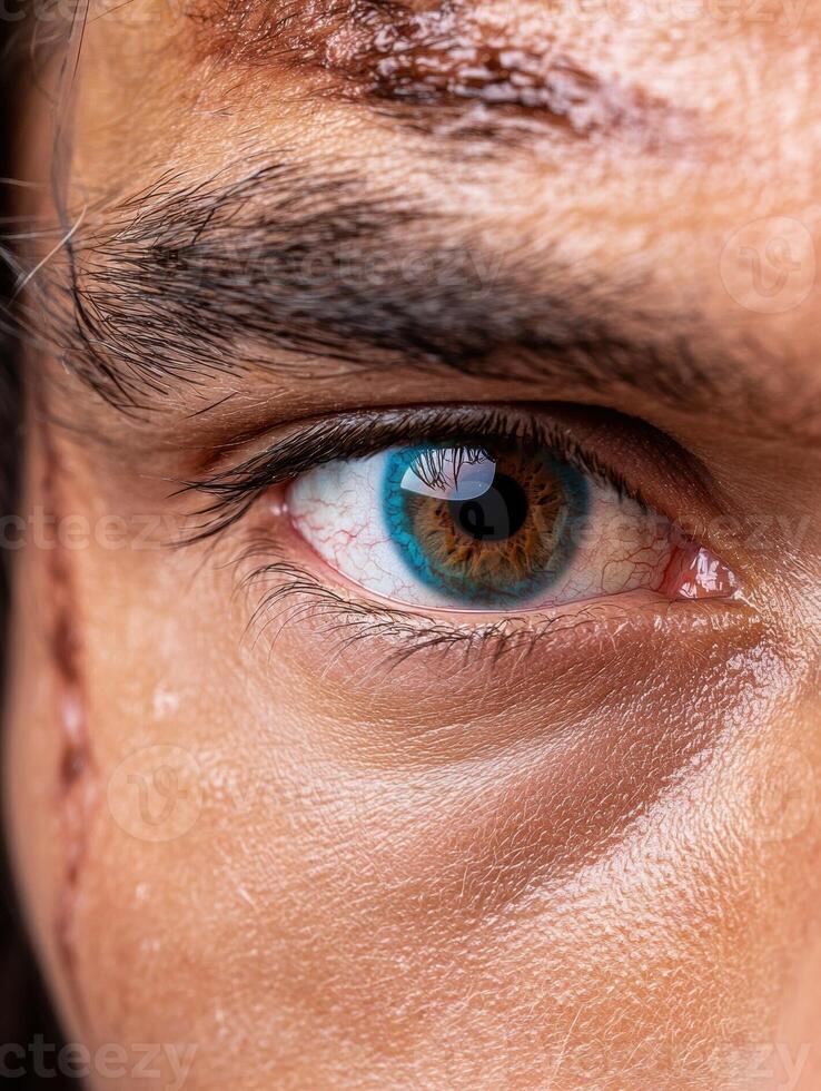 Close up of a human eye with blue and brown iris photo