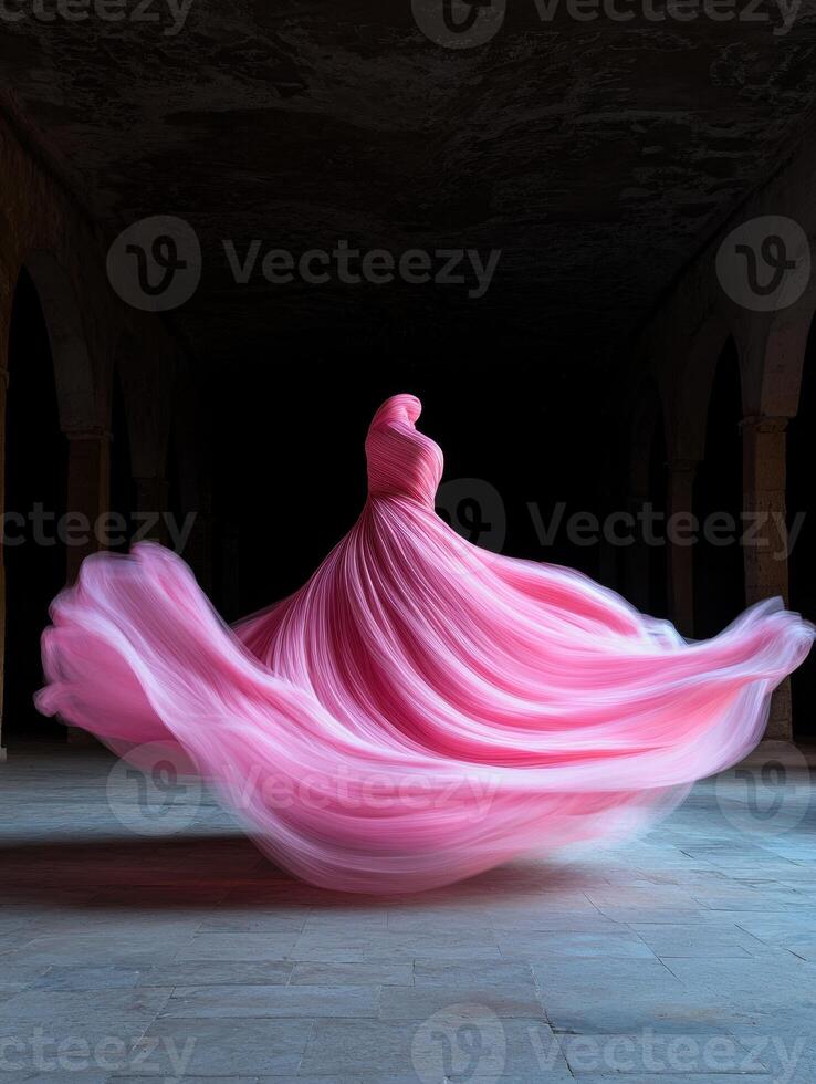 Elegant pink dress in motion, a captivating display of fashion and art photo
