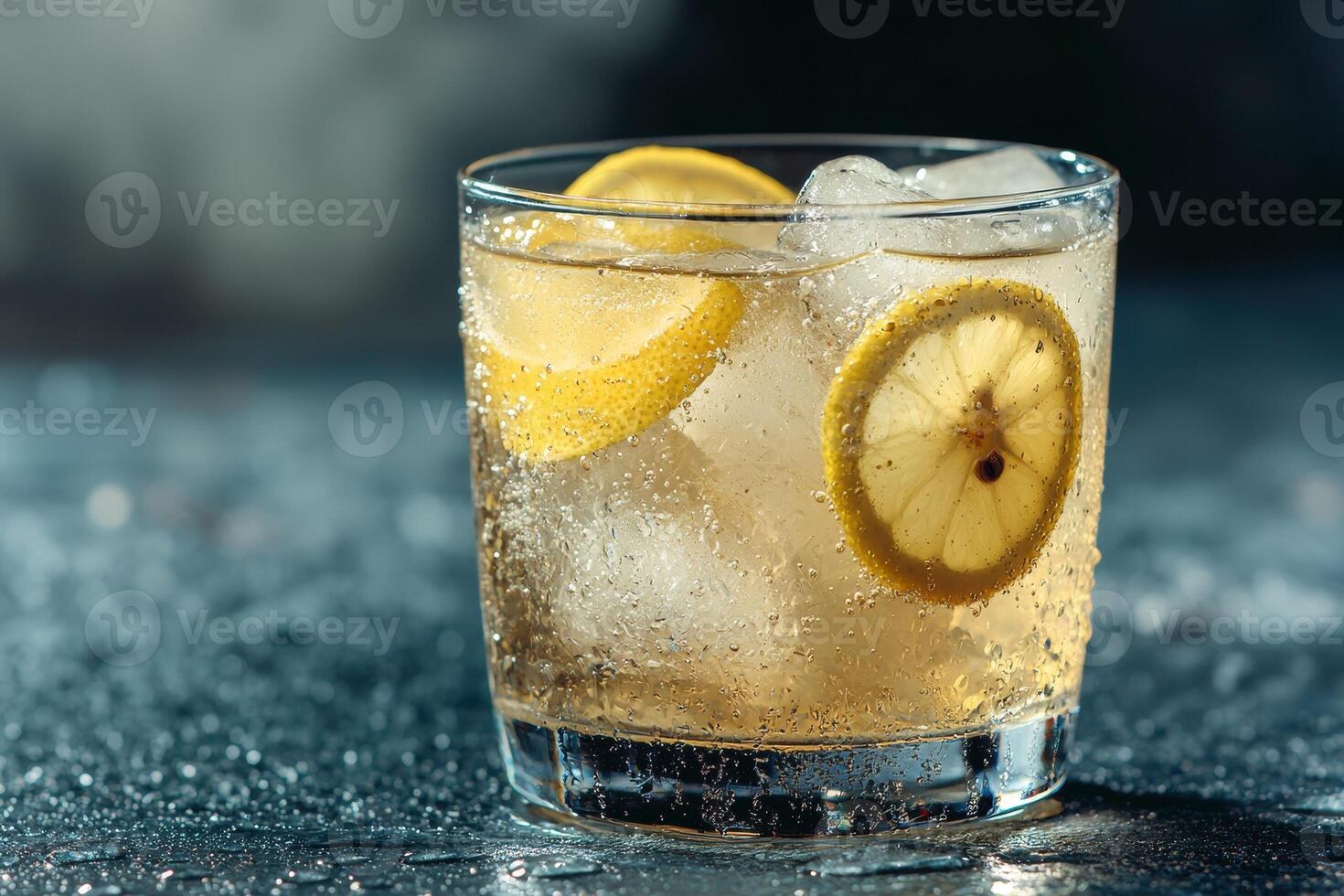 Refreshing drink with lemon and ice. photo