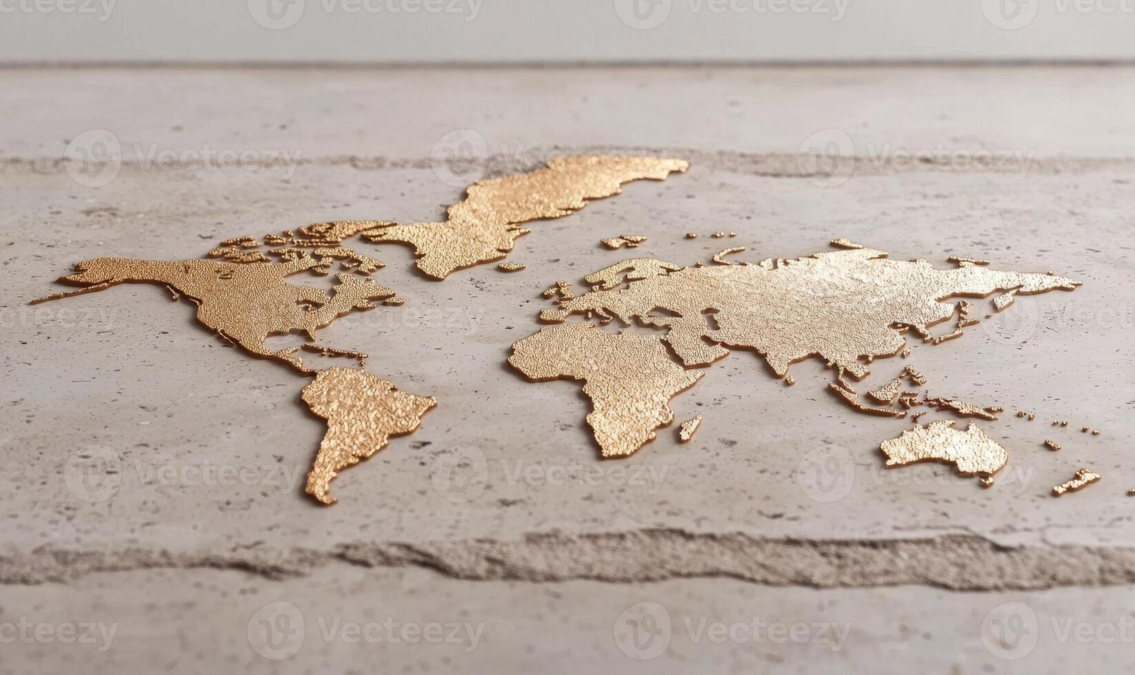 Gold world map on a textured surface photo