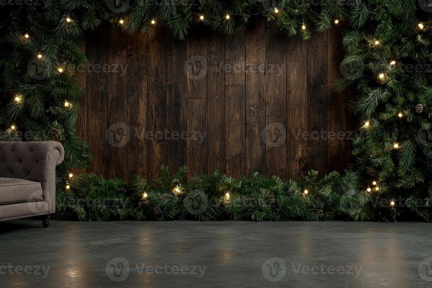 Festive holiday background with garland and lights photo