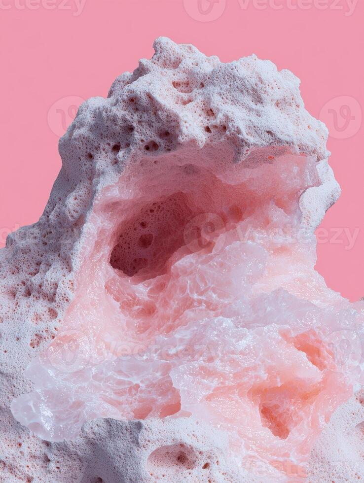 Abstract pink porous material with a cave like structure photo