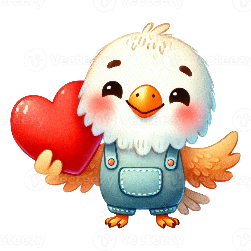 Cute cartoon bird holding heart digital art playful vibe png