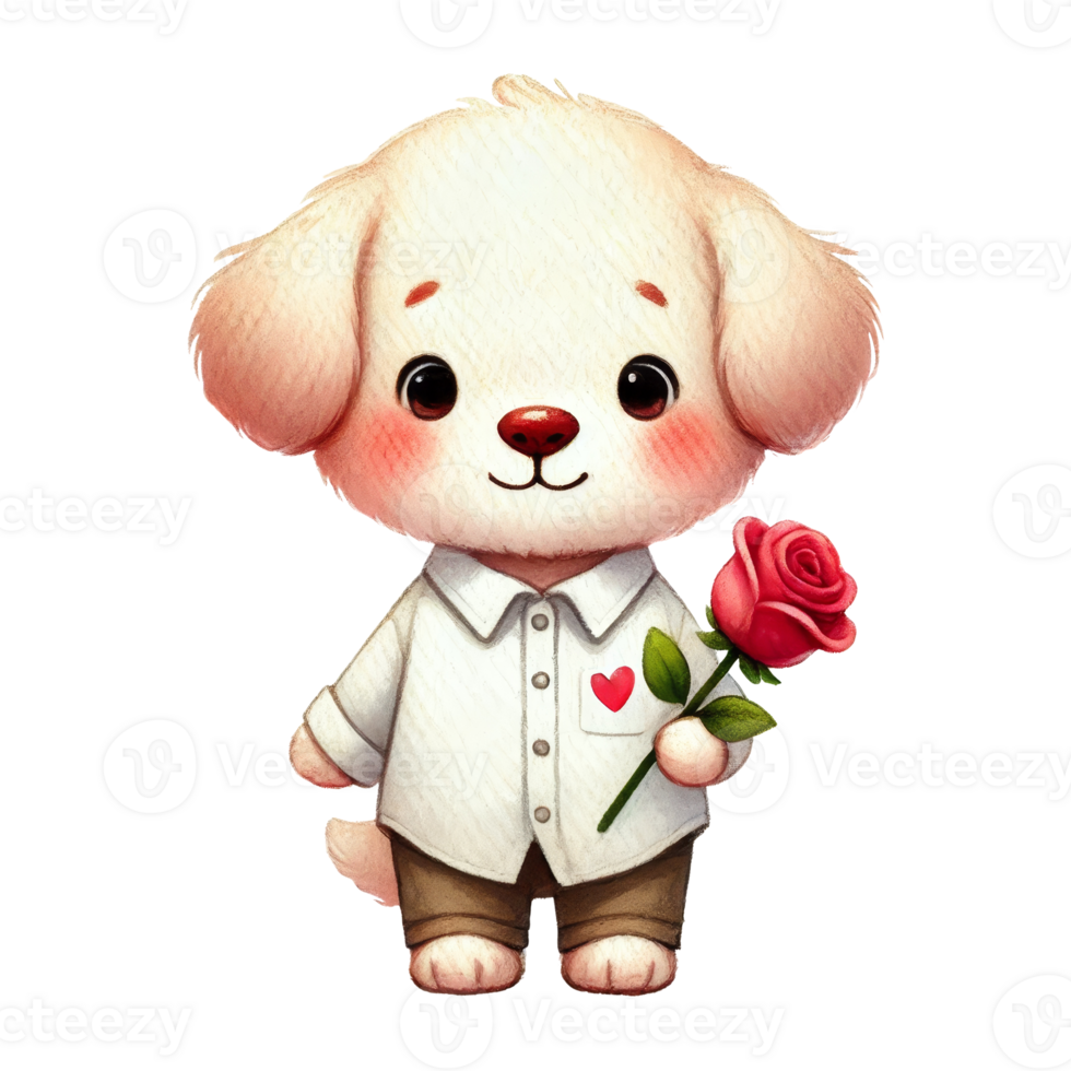 Adorable puppy holding rose cute illustration playful joyful png