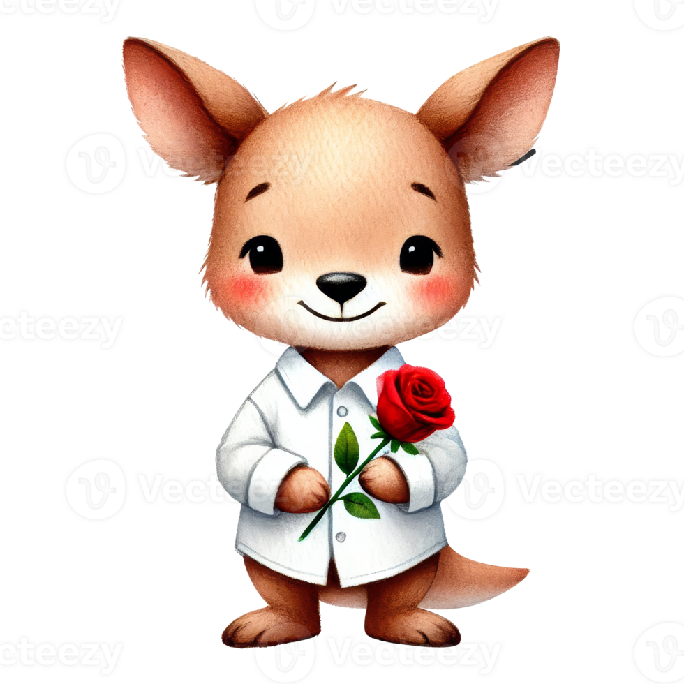 Cute kangaroo holding rose cartoon whimsical style png