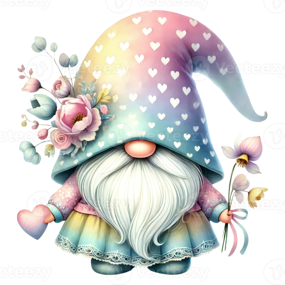Charming gnome celebrates colorful spring fantasy png