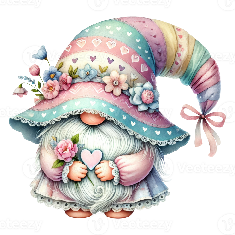 Charming gnome with flowers fantasy setting digital art png