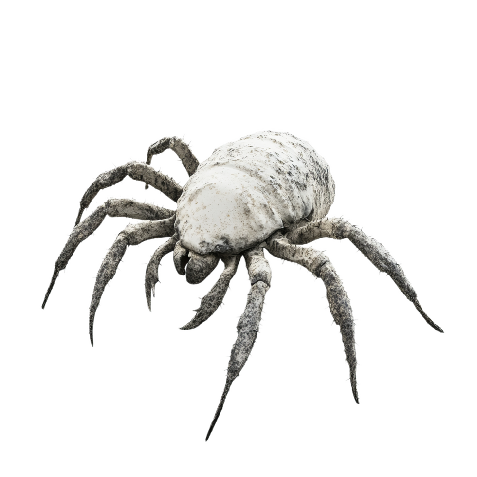 detailed 3D microscopic view of dust mite showcasing its intricate features and textures. This highlights unique anatomy and structure of this tiny creature, evoking curiosity and fascination png