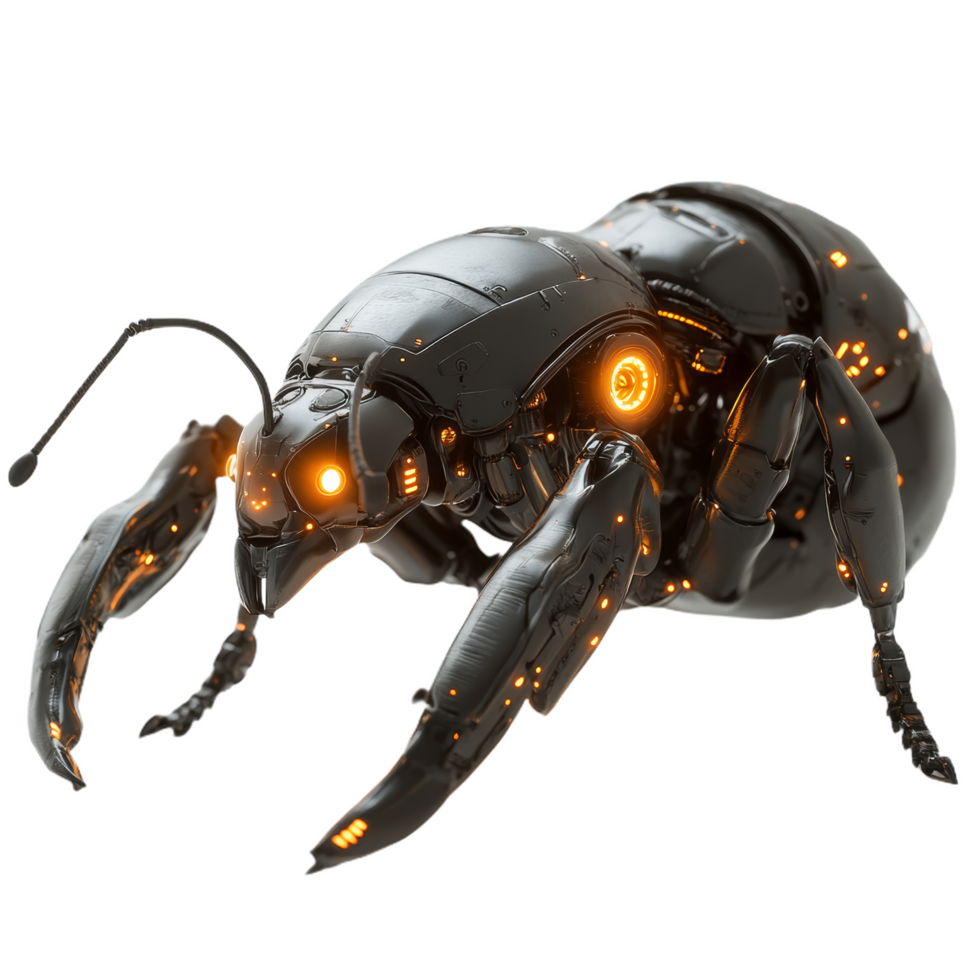 futuristic robotic ant with articulated legs and glowing features, showcasing advanced technology and design. This unique creature blends nature and innovation seamlessly png