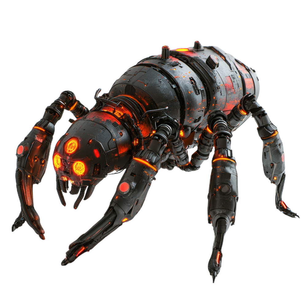 robotic ant with mechanical joints and glowing features, showcasing intricate design and advanced technology. This futuristic creature embodies innovation and creativity png