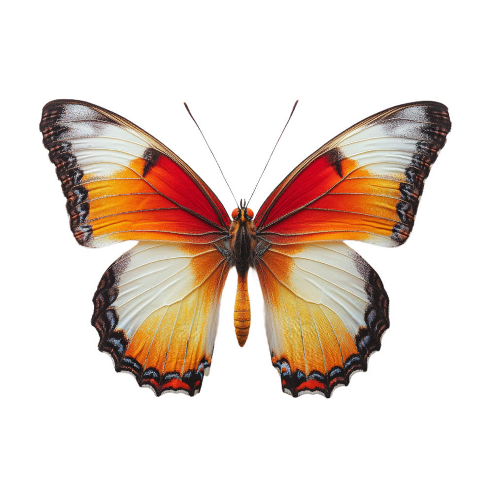 tropical butterfly with dazzling orange and white wing patterns, showcasing intricate details and vibrant colors. This stunning insect symbolizes beauty and nature artistry png