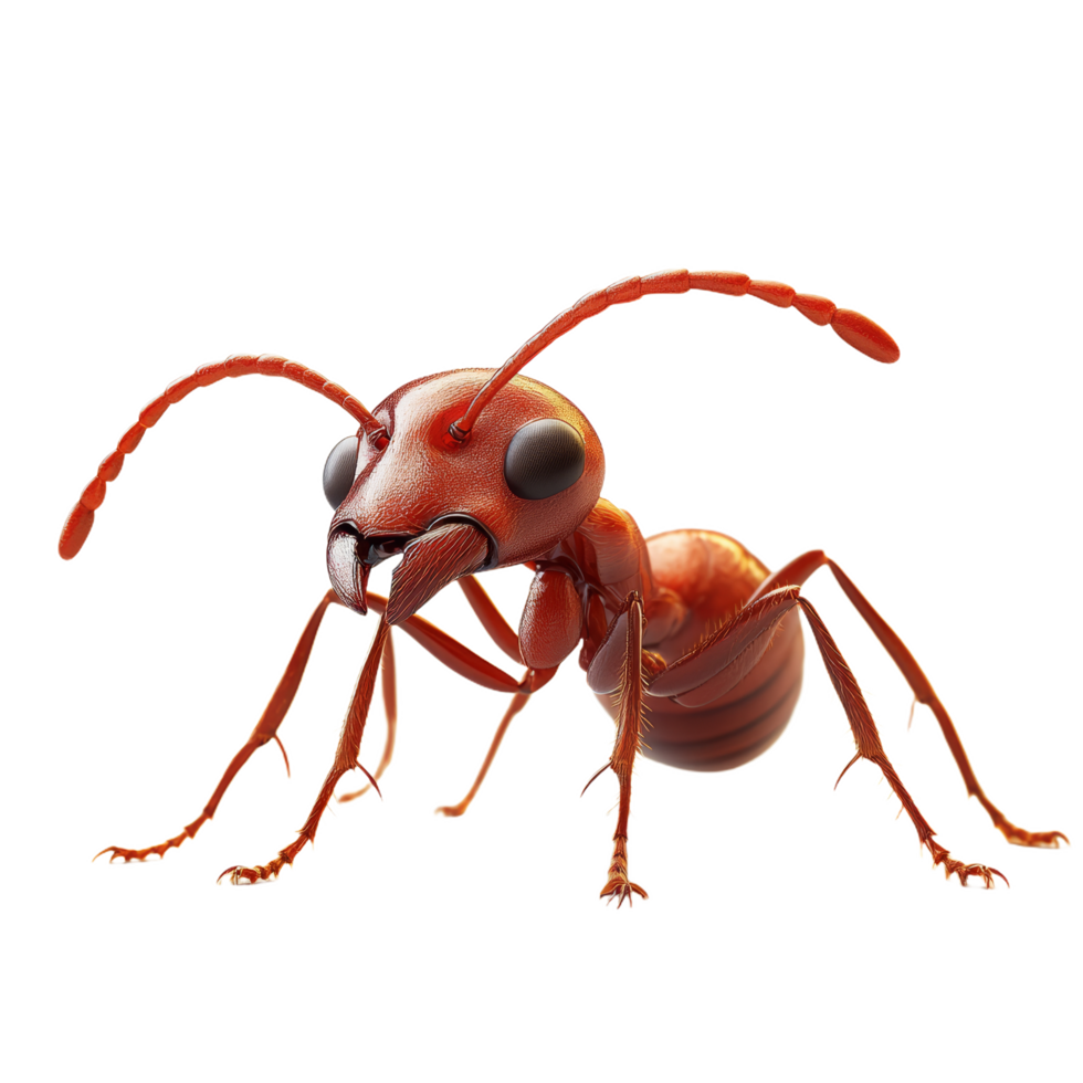 realistic 3D fire ant showcasing its intricate features and vibrant colors, emphasizing its role in nature and territorial behavior png