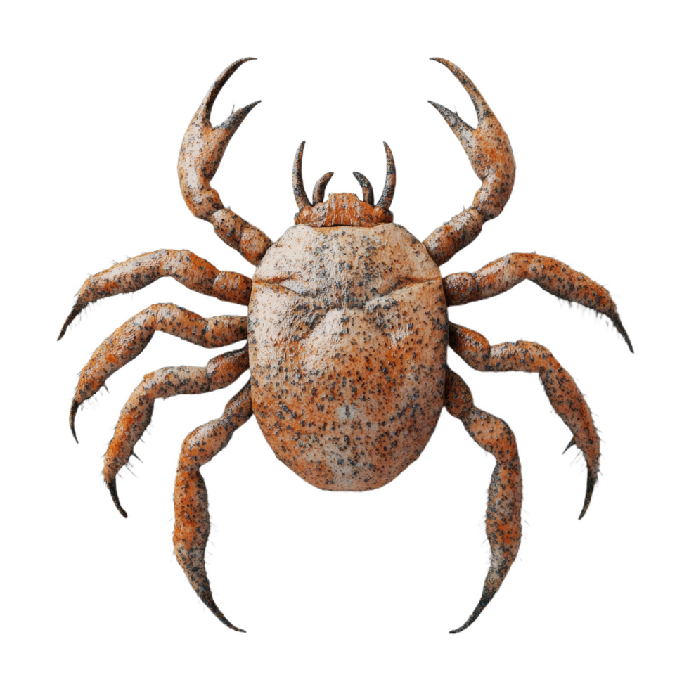 detailed 3D model of crab with textured shell and prominent claws, showcasing its natural features and realistic appearance. This model is perfect for educational and artistic purposes png
