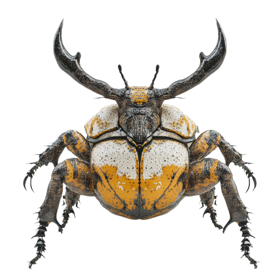 high detail 3D horned beetle standing proudly, showcasing its vibrant colors and intricate textures. This striking insect captures attention with its impressive features and unique design png
